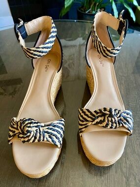 On 34th Black & Natural Braided Espadrille Wedges